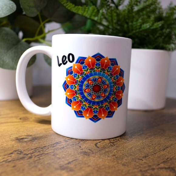Handmade Leo Mug with a Mandala, drink, birthdate, coffee, tea - Picture 1 of 2